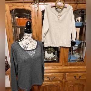 Women’s Sequin Sweatshirt Duo Lot:  Silver & Gold Sequins- Size: Medium ⭐️